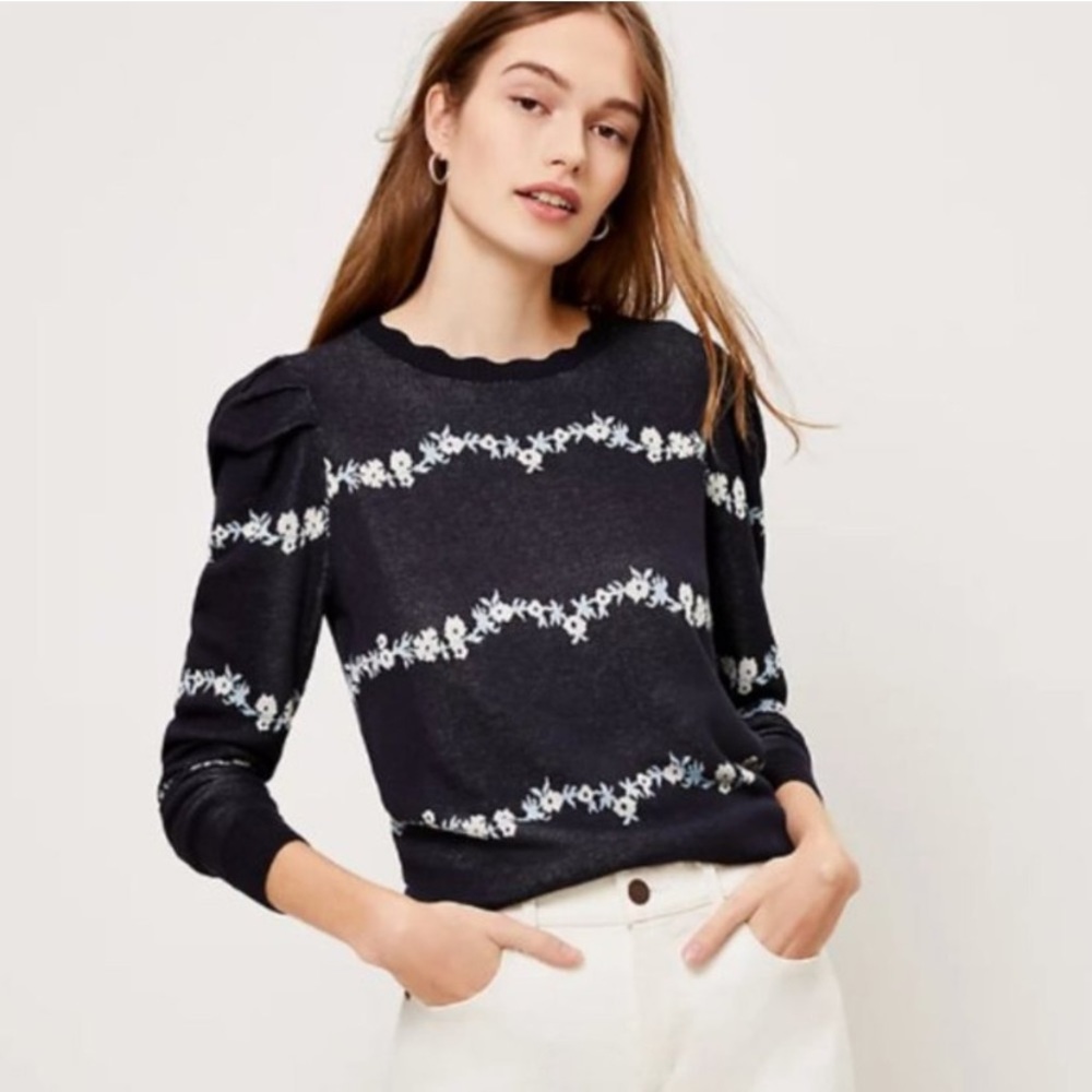 NEW Ann Taylor LOFT floral puff sleeve sweater